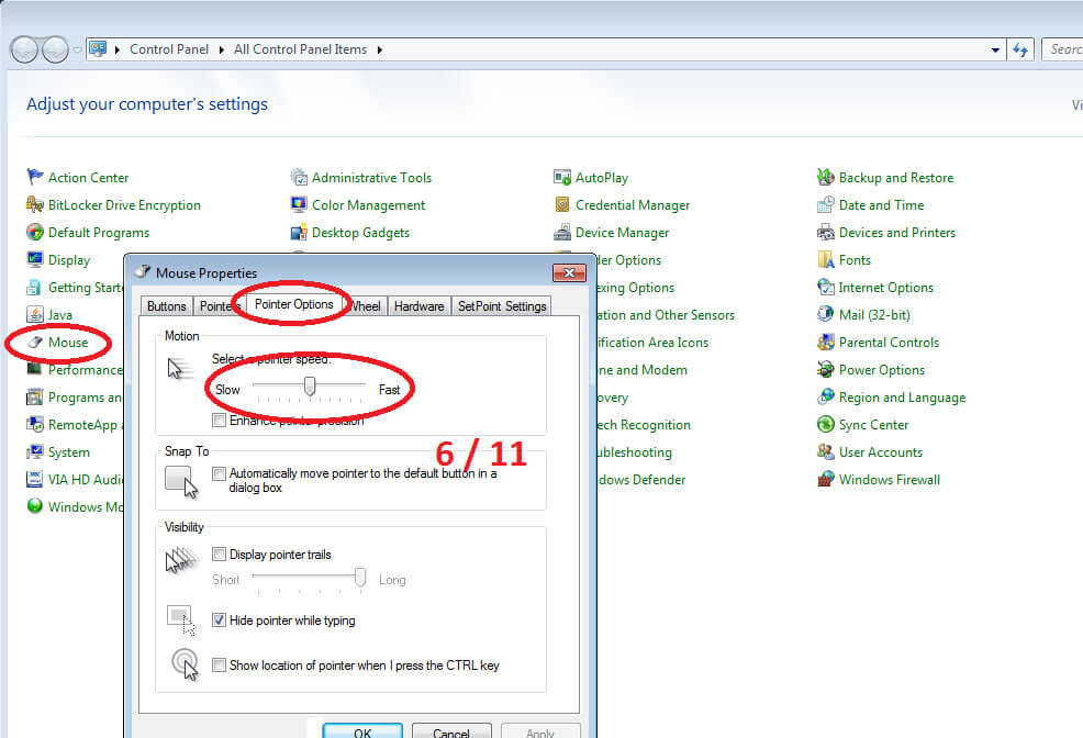 select the pointer speed